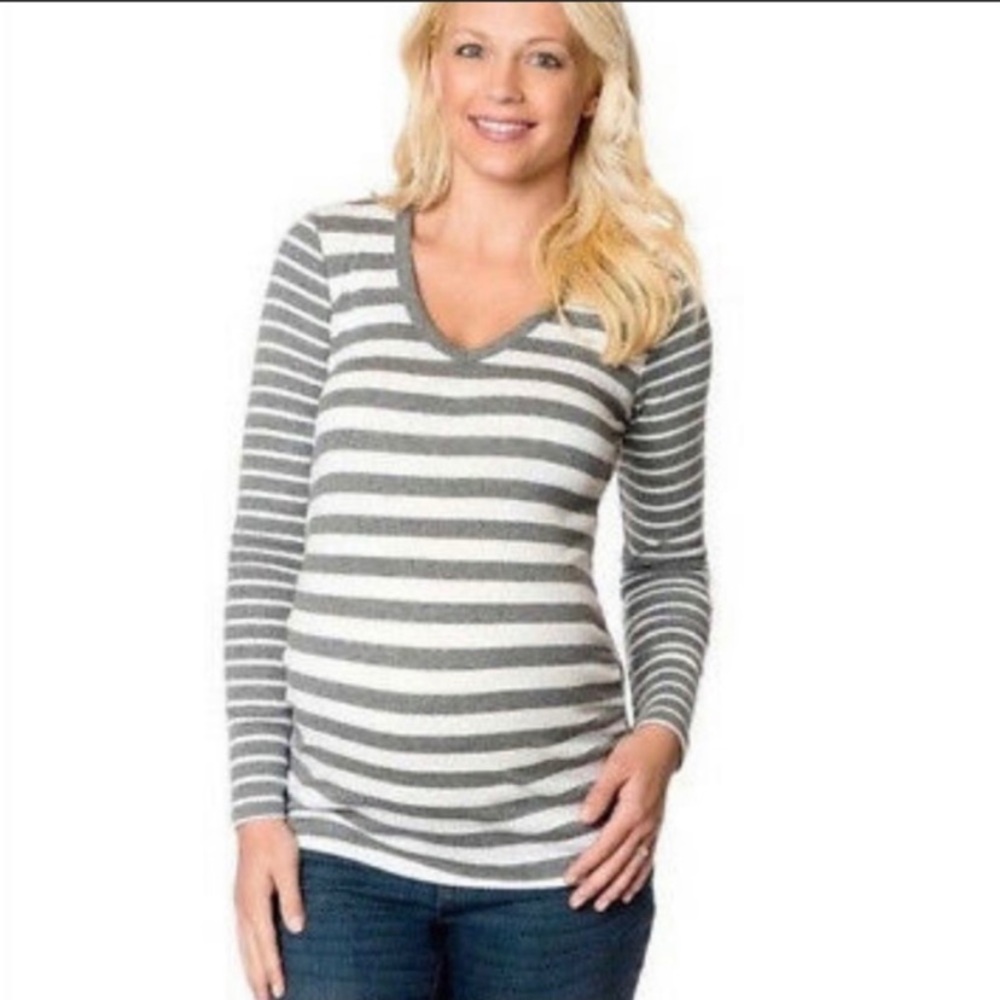 Oh Baby Maternity Long Sleeves Gray Stripes Tops S